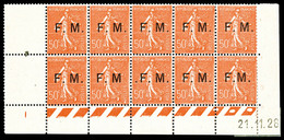 ** N°6/a/b/c, 50c Semeuse, Bloc De 10 Ex Bas De Feuille Daté Dont Variétés Sans Point Après Le 'M', Point Après Le 'F' E - Military Postage Stamps