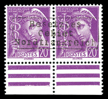 ** Mercure 20c Lilas En Paire Surchargée Coudekerque, Bdf. TTB (certificat)  Qualité: **  Cote: 650 Euros - War Stamps