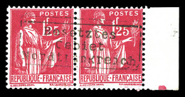 * Paix 1f Rose-rouge En Paire Surchargée Coudekerque, Bdf. TTB (certificat)  Qualité: *  Cote: 450 Euros - War Stamps