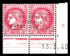 * Cérès 2f Rose-rouge Surchargé Coudekerque Cdf Daté. TTB (certificat)  Qualité: *  Cote: 450 Euros - War Stamps