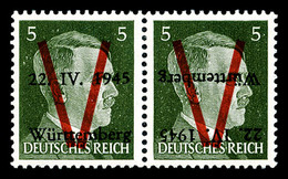 ** N°2, WURTEMBERG (Allemagne), 5pf. Vert Surcharge Renversée Tenant à Normale, SUP (signé Calves/certificat)  Qualité:  - Liberation
