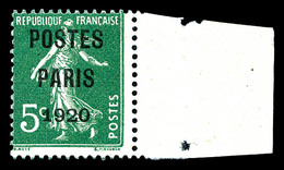 ** N°24, 5c Vert Surchargé 'POSTE PARIS 1920' Bdf, Fraîcheur Postale, SUP (signé Brun/certificat)  Qualité: **  Cote: 85 - 1893-1947