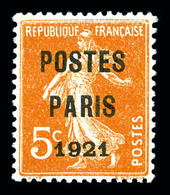 * N°27, 5c Orange Surchargé 'POSTE PARIS 1921', Très Bon Centrage. TTB (signé)  Qualité: *  Cote: 1885 Euros - 1893-1947