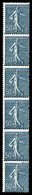 ** N°7, Semeuse, 50c Bleu (N°161) En Bande De Six Verticale, SUP (certificat)  Qualité: **  Cote: 525 Euros - Coil Stamps