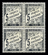 ** N°24, 5f Noir En Bloc De Quatre, Fraîcheur Postale, Centrage Parfait. SUPERBE. R.R.R (signé Calves/certificat)  Quali - 1859-1959 Usados