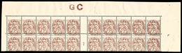 ** N°108, 2c Blanc, Piquage à Cheval Vertical En Bloc De 20 Exemplaires Millésime '7' Cdf Avec Manchette 'GC'. SUP. R. ( - Unused Stamps