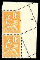 ** N°117, 15c Mouchon, Piquage Oblique Par Pliage En Paire Cdf (1ex*). TTB  Qualité: **  Cote: 425 Euros - Unused Stamps
