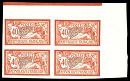 (*) N°119a, 40c Merson Non Dentelé En Bloc De Quatre Cdf Avec Liseret. SUP. R (certificat)  Qualité: (*)  Cote: 900 Euro - Unused Stamps