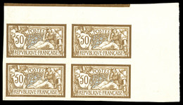 (*) N°120a, 50c Merson Non Dentelé En Bloc De Quatre Cdf Avec Liseret. SUP. R (certificat)  Qualité: (*)  Cote: 1800 Eur - Unused Stamps