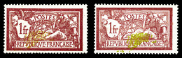 * N°121b, 1f Merson, 2 Exemplaires Centres Déplacés Papier Normal Et Papier GC. TB  Qualité: *  Cote: 500 Euros - Unused Stamps