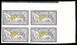 (*) N°122a, 2F Merson Non Dentelé En Bloc De Quatre Cdf Avec Liseret, Toujours Sans Gomme. SUP. R.R. (certificat)  Quali - Unused Stamps