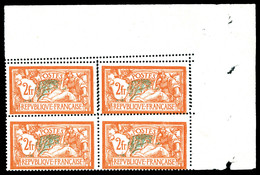 ** N°145, 2F Merson, Bloc De Quatre 'Piquage Double', Coin De Feuille. SUP. R. (certificat)  Qualité: ** - Unused Stamps