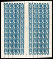 ** N°181a, Pasteur, 1F50 Bleu: Faux De Marseille En Feuille Complète De 100 Exemplaires Avec Piquage à Cheval, SUP. RARE - Unused Stamps