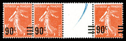 ** N°227b/c, 90c Sur 1f05 Semeuse, Valeurs Sur Valeur Sans Les Barres Tenant 2ex Valeurs Sur Valeurs Avec Barres En Bde  - Unused Stamps