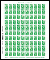 ** N°4229c, Beaujard TVP Vert NON DENTELE Accidentel En Feuille Complète De 100 Exemplaires (ex Collection J.P Comtet).  - Unused Stamps