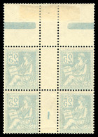 ** N°118h, 25c Mouchon, Impression Recto-verso En Bloc De Quatre Millésime '1' Bdf. SUP (certificat)  Qualité: **  Cote: - Unused Stamps