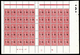 ** N°4, 10c Rose Surchargé: FEUILLE DE 50 EXEMPLAIRES, Millésime '6', Avec Numéro Et Croix De Repère, Fraîcheur Postale, - Feuilles Complètes