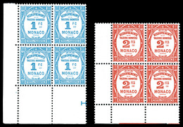 ** MONACO, Taxe: N°27/28, Paire Taxe De 1932: Les 2 Valeurs En Blocs De 4 Cdf, Bon Centrage. SUP (certificat)  Qualité:  - Unused Stamps