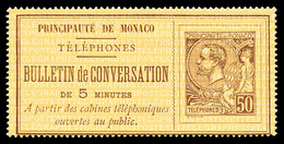 (*) MONACO, Téléphone: N°1, 50c Brun Sur Jaune, TB (certificat)  Qualité: (*)  Cote: 575 Euros - Telefoonzegels