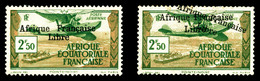 * AFRIQUE EQUATORIALE, PA: N°15/b, 2f 50 Vert Et Brun: 2ex, Double Surcharge Et Surcharge Espacée. TB (signé Calves/Brun - Unused Stamps