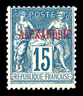 * ALEXANDRIE, N°9, 15c Bleu, Surcharge 'VATHY' à Sec (Maury N°7a), Tirage 150 Ex. SUP. R. (certificat)  Qualité: *  Cote - Nuevos