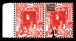 ** ALGERIE, N°158Ab, 1f Sur 90c Rouge, Surcharge Déplacée Tenant à Non Surchargé En Paire Bdf. SUPERBE. R.R. (signé Brun - Unused Stamps