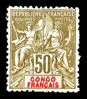 * CONGO, N°45a, 50c Bistre S Azuré, Double Légende. SUP (signé/certificat)  Qualité: *  Cote: 1000 Euros - Unused Stamps