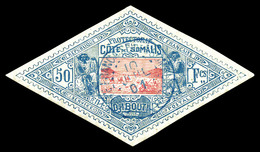 O COTE DES SOMALIS, N°21, 50f Bleu Sur Rose Obl Càd. TTB (certificat)  Qualité: O  Cote: 1000 Euros - Unused Stamps