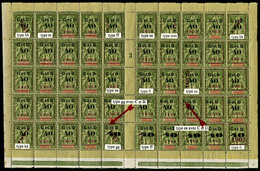 ** GUADELOUPE, N°52, 40c Sur 1f Olive En Panneau De 50 Exemplaires Composition 'A' Type IV Encadré, Millésime '3' (3 Ex* - Unused Stamps