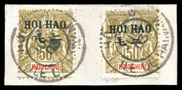 O HOI HAO, N°28, 50c Bistre Sur Azuré: 2 Ex Sur Fragment. TB  Qualité: O  Cote: 300 Euros - Unused Stamps