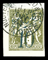 O NOUVELLE CALEDONIE, N°35, 10c Sur 1F Olive Coin De Feuille Oblitéré Càd Sur Son Support. SUPERBE. R.R.R. (signé Champi - Used Stamps