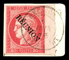 O REUNION, N°12, 80c. Rose Surchargé Bdf Sur Son Support. SUP (signé Brun)  Qualité: O  Cote: 80 Euros - Unused Stamps