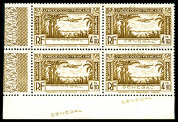 ** SENEGAL, PA:N°16b, 4F90 Bistre, Triple Légende En Bloc De Quatre Cdf + 2 Légendes Sur Bord De Feuille. SUP. R. (certi - Used Stamps