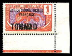 * TCHAD, N°19b, 1c Rouge Et Violet, Double Surchage 'TCHAD', Cdf. TTB (certificat)  Qualité: *  Cote: 400 Euros - Unused Stamps