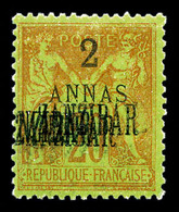 ** ZANZIBAR, N°23a, 2a Sur 20c Brique Sur Vert: Triple Surcharge ZANZIBAR'. TTB (certificat)  Qualité: **  Cote: 340 Eur - Unused Stamps