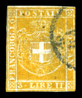 O ITALIE TOSCANE, N°23, 3 Lire Jaune, Très Léger Pli Horizontal, Timbre Exceptionnel Avec De Bonnes Marges. TB (cote Sas - Tuscany