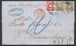 GERMANY: 6/OC/1876 HAMBURG - Buenos Aires: Long Letter Written In French, Franked By Sc.41 + 34 Pair, Datestamp Of Hambu - Storia Postale