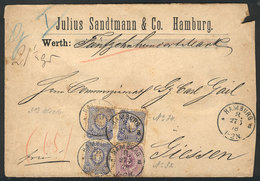 GERMANY: Cover With Declared Value Sent From Hamburg To Giessen On 27/MAY/1878, Franked With 65Pf., Minor Faults, Very N - Cartas & Documentos