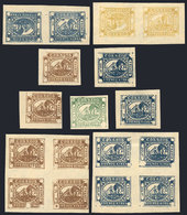 ARGENTINA: BARQUITOS: Lot Of Arata Reprints, Including 2 Blocks Of 4 And 2 TETE-BECHE Pairs, VF Quality, Interesting! - Buenos Aires (1858-1864)