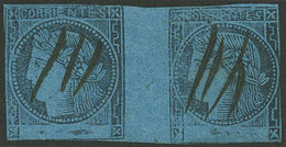 ARGENTINA: RARE PAIR: GJ.3, Blue, Pair With Types 5 And 7 VERY SEPARATED Between Them (more Than Usual), Rare And Very I - Corrientes (1856-1880)