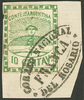 ARGENTINA: GJ.2, 10c. Green, Tied On Fragment By ROSARIO-FRANCA Ellipse, VF Quality, Signed By Alberto Solari On Back - Other & Unclassified