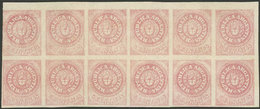 ARGENTINA: GJ.7, 5c. Rose With Accent Over The U, Beautiful Corner Block Of 12, Mint Original Gum (+50%). Some With Mino - Lettres & Documents