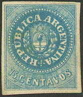 ARGENTINA: GJ.9, 15c. Greenish Blue, Mint, Very Nice Example! - Briefe U. Dokumente