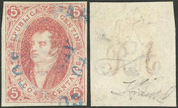 ARGENTINA: GJ.16b, 5c. 1st Printing Imperforate, With INVERTED WATERMARK Variety (reversed), Used In Buenos Aires In MAY - Autres & Non Classés