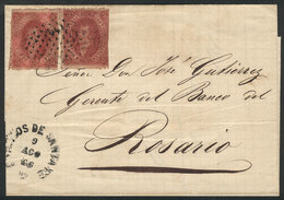 ARGENTINA: Folded Cover Sent To Rosario On 9/AU/1866, Franked With 2 Examples From 4th Printing (GJ.25) In A Rose Almost - Otros & Sin Clasificación