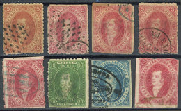 ARGENTINA: Stockcard With 8 Rivadavias, Including 5c. Of 3rd Printing, 4th Printing (4 Examples In Varied Colors) And 8t - Altri & Non Classificati