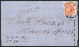 ARGENTINA: GJ.38, On Folded Cover Dated 7/JUL/1869, With Double Circle GUALEGUAYCHÚ Cancel, VF Quality, Rare! - Usati