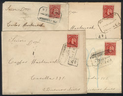 ARGENTINA: GJ.106, 1889 Rivadavia 5c. Small Head (3) + GJ.106A (dark Carmine), Franking 4 Covers Sent From PARANÁ To Bue - Used Stamps