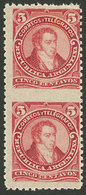 ARGENTINA: GJ.106PH, 1889 5c.  Rivadavia Small Head, Vertical PAIR IMPERFORATE BETWEEN, Superb! - Usados