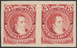 ARGENTINA: GJ.105P, 1889 5c. Rivadavia Large Head, IMPERFORATE PAIR, MNH (+50%), Excellent! - Used Stamps